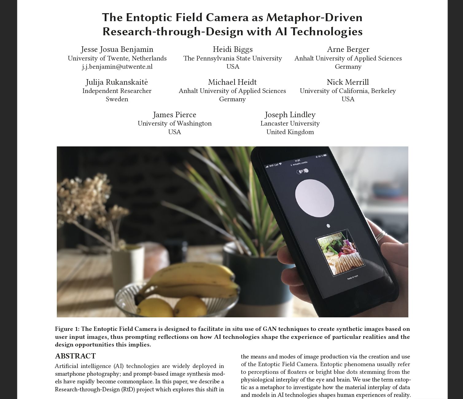 Paper on the AI-driven Entoptic Field Camera